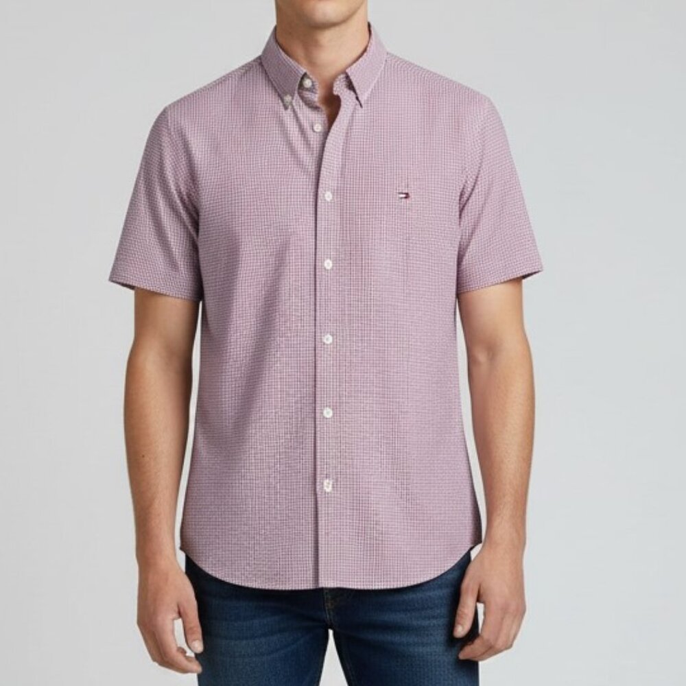 Tommy Hilfiger Cotton Short Sleeve Shirt Red Check Medium